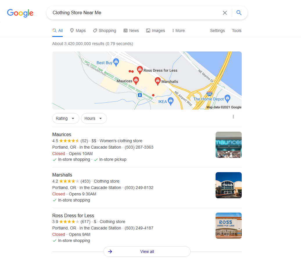 Make Google Search To Find Clothing Store Near Me